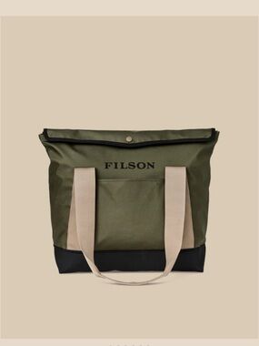 Filson Olive Green Canvas Tote with Tan Handles